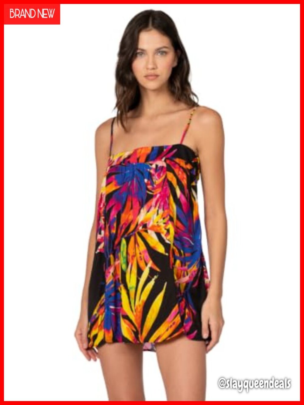 Short Halter Dress Swim Cover-Up Adjustable Straps Pull-On Viscose
